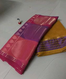 Combo Of 2 Unused Pink &amp; Gold Saree