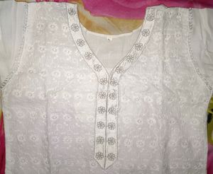 White Chikankari Effect Kurta With Back Design