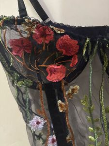 Floral Embroidered Backless Lingerie Bodysuit
