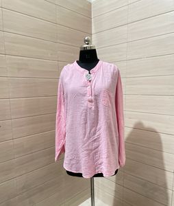 Pintresty Oversized Pink Gauze Button-Down Top