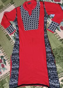 Red &amp; Black Print Kurta
