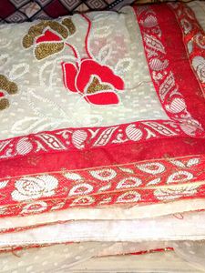 Red &amp; Gold Embroidered Fabric