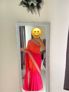 Orange &amp; Pink Embellished Saree