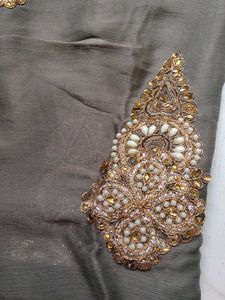 Elegant Olive Green &amp; Gold Embellished Saree