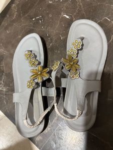 Floral Embellished T-Strap Sandals