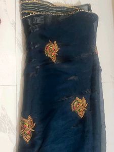 Elegant Navy Blue Embroidered Saree