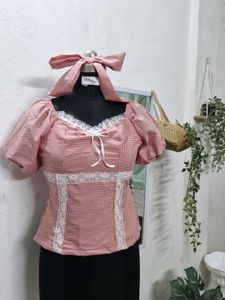 Red gingham Check Pattern Tops