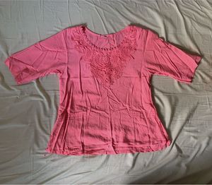 Coral Crochet Accent Top