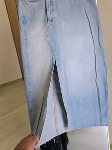 ZARA Denim Slit Midi Skirt