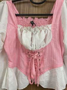 Pink &amp; White Corset Peplum Top