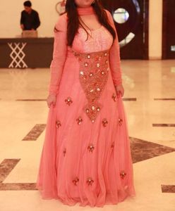 Designer Peach-Orange Gown with Embellished Bodice