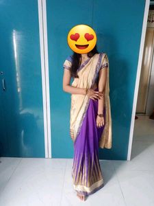 Beautiful Saree With Golden And Blue Color
