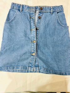 Vintage Button-Front Denim Mini Skirt