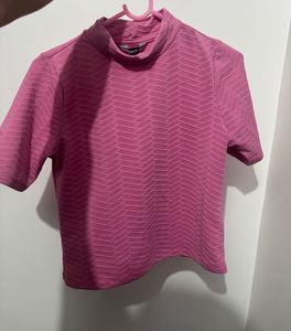 Pink Mock Neck Textured Top