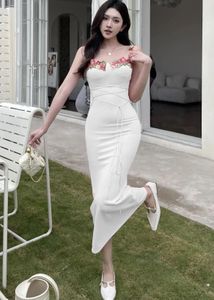 White floral neckline maxi dress