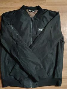 Black Bomber Jacket with U.S. Patch