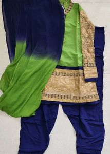 Light Green And Navy Blue Dress