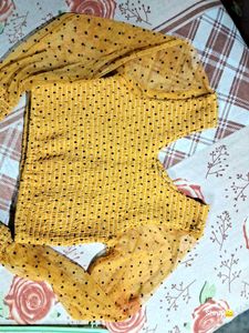 Sheer Sleeve Smocked Crop Top