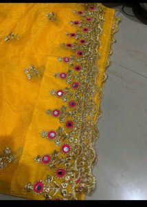 Elegant Yellow Mirror Work Saree