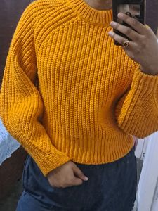 H&M Orange Ribbed Crop Sweater