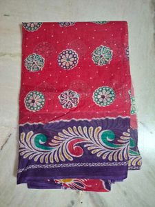Pink &amp; Purple Cotton Print Saree (New)