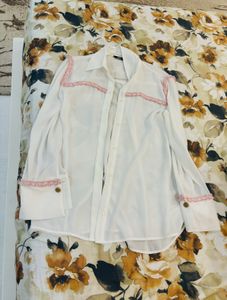 White Blouse with Pink Details