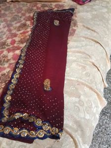 Maroon Embellished Saree