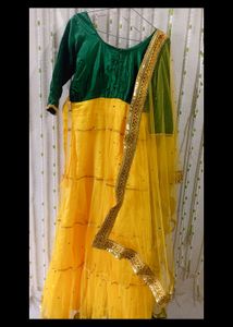 Long Frock With Dupatta For Haldi Ceremony