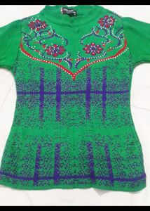 Green Floral Knit Top