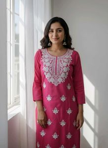 Lucknow Chikankari Handwork Embroidery Pink Kurta