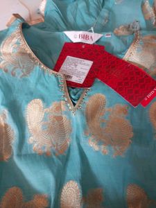 BIBA Womens Notched Neck Gold Woven Kurta with Inn