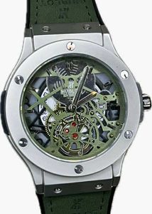 Hublot Green Strap Sketal Dial Watch For Men