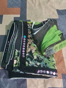 Green Saree With Mirror Work