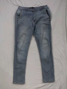 Light Blue Denim Jeans Cropped Fit.