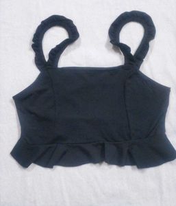 Black Ruffle Crop Top(From STALK)