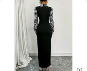 Chic Houndstooth Sleeve Midi Dress