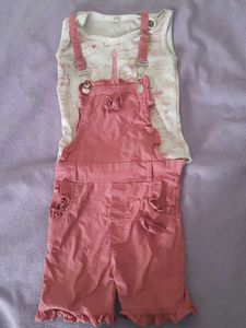 Girls Dungaree Or Overalls - Pink And Black
