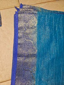 Blue Crepe Saree With Blouse