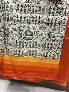 Orange Warli Print Saree