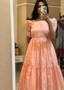 Peach Heart Print Midi Dress