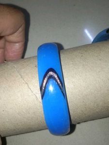 Blue Patterned Glass Bangles - Set of 2