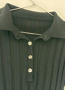 Ribbed Knit Polo Top