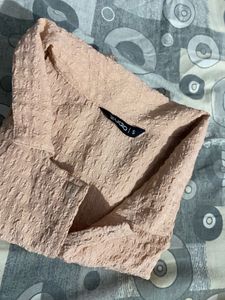 Peach Textured Puff Sleeve Top