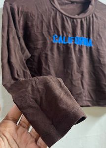 Chocolate Brown “CALIFORNIA” Graphic Crop Top