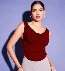 Burgundy Cowl Neck Sleeveless Top (Size:XL)
