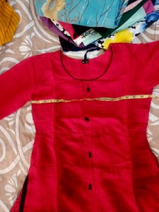 Red Kurta Set With Joint Skirt For Women