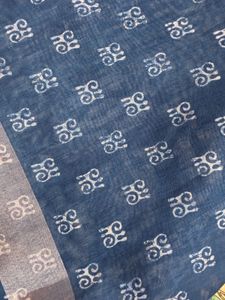 Indigo Blue Linen Blend Cotton Saree