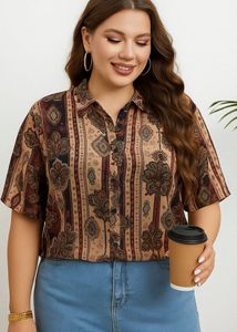Sheer Printed Shirt with Rhinestones