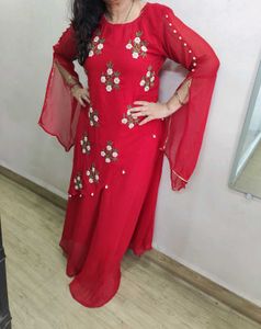 Red Embroidered Indian Long Dress