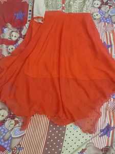 Orange &amp; Gold Anarkali Dress